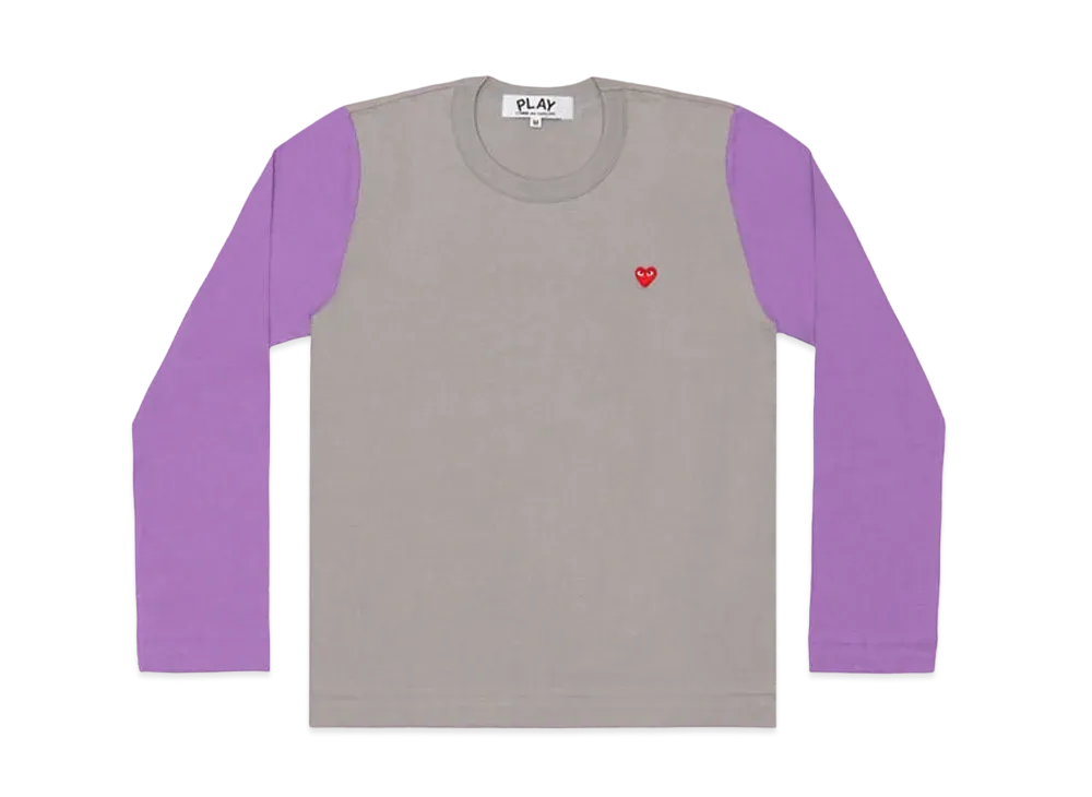 COMME des GARCONS PLAY CDG Small Red Heart Coloured L/S T-Shirt Mens "Gray/Purple"