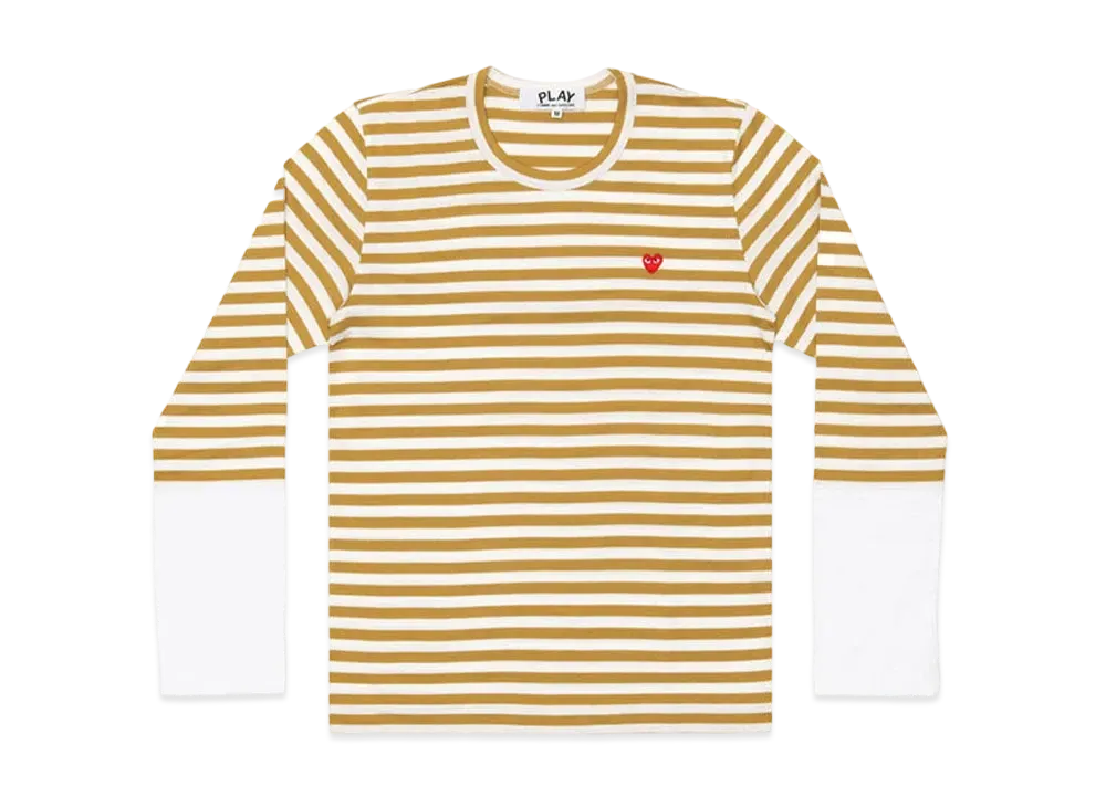 COMME des GARCONS PLAY CDG Red Heart Striped L/S T-Shirt Mens "Olive/White"