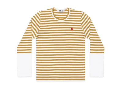 COMME des GARCONS PLAY CDG Red Heart Striped L/S T-Shirt Mens "Olive/White"