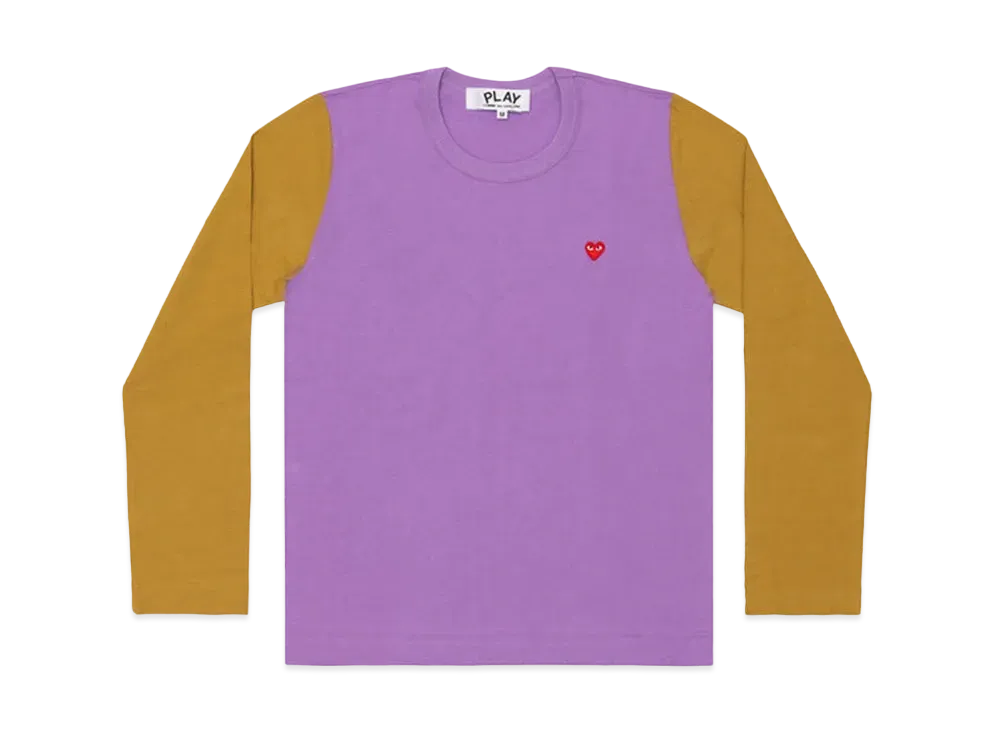 COMME des GARCONS PLAY CDG Red Heart Coloured L/S T-Shirt Mens "Purple/Olive"