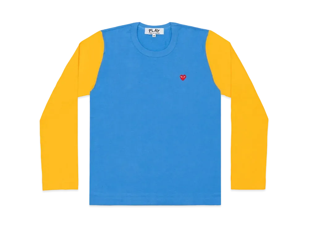 COMME des GARCONS PLAY CDG Red Heart Coloured L/S T-Shirt Mens "Blue/Yellow"