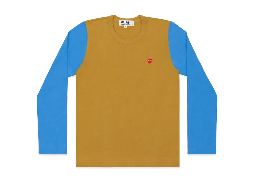 COMME des GARCONS PLAY CDG Red Heart Coloured L/S T-Shirt Mens "Olive/Blue"