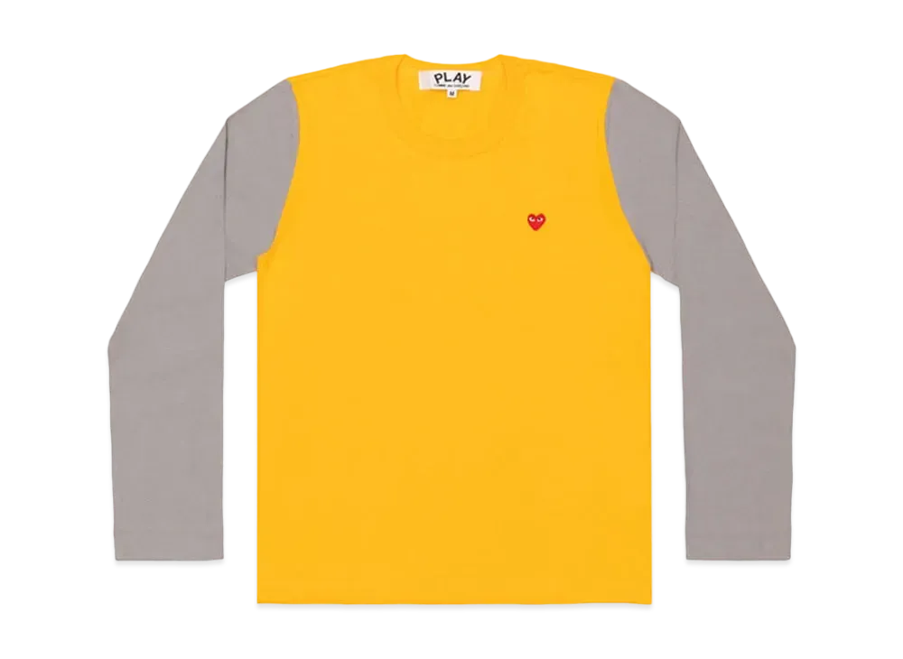 COMME des GARCONS PLAY CDG Red Heart Coloured L/S T-Shirt Mens "Yellow/Gray"