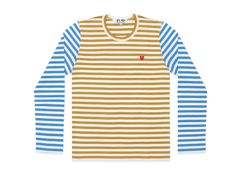 COMME des GARCONS PLAY CDG Red Heart Striped L/S T-Shirt "Olive/Blue"