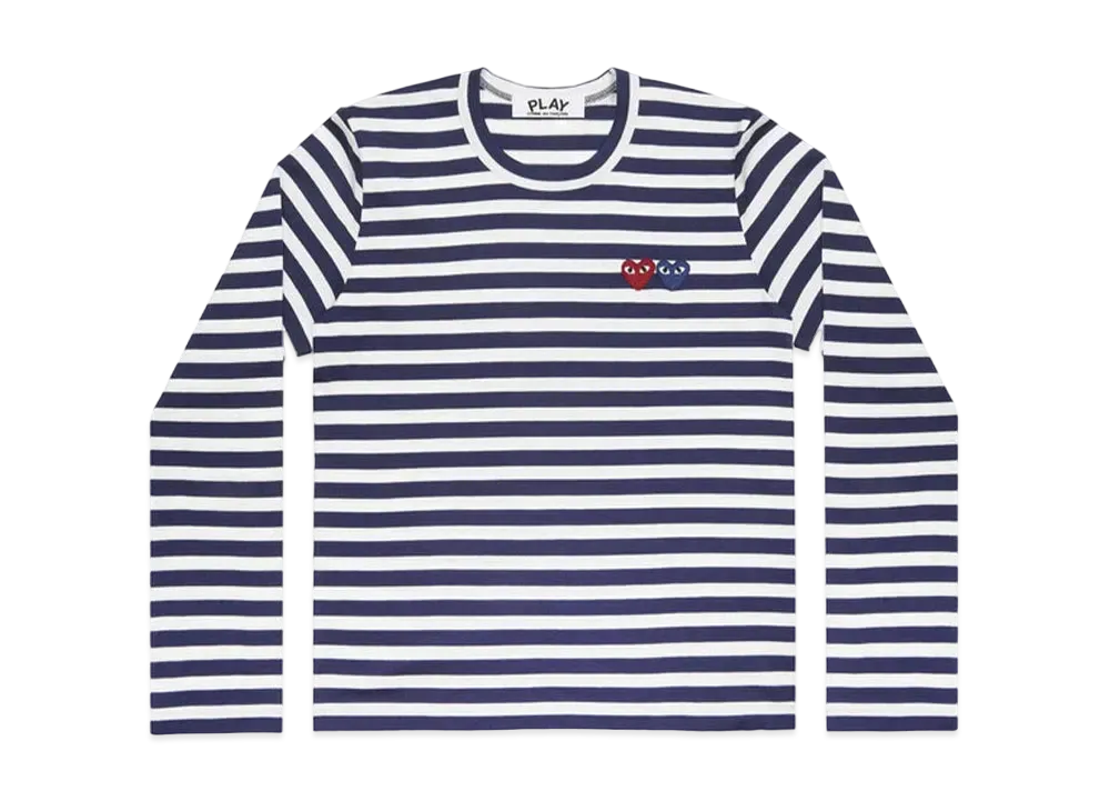 COMME des GARCONS PLAY CDG Striped T-Shirt With Double Heart Mens "Navy/White"