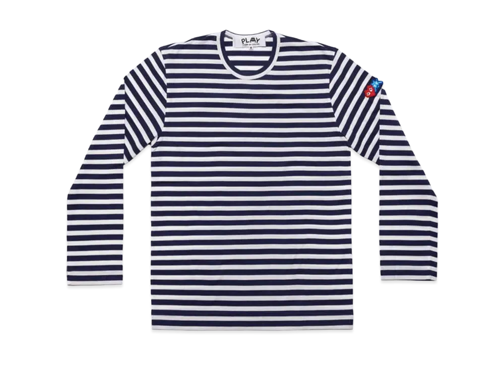COMME des GARCONS PLAY CDG Invader Striped L/S T-Shirt Mens "Navy/White"