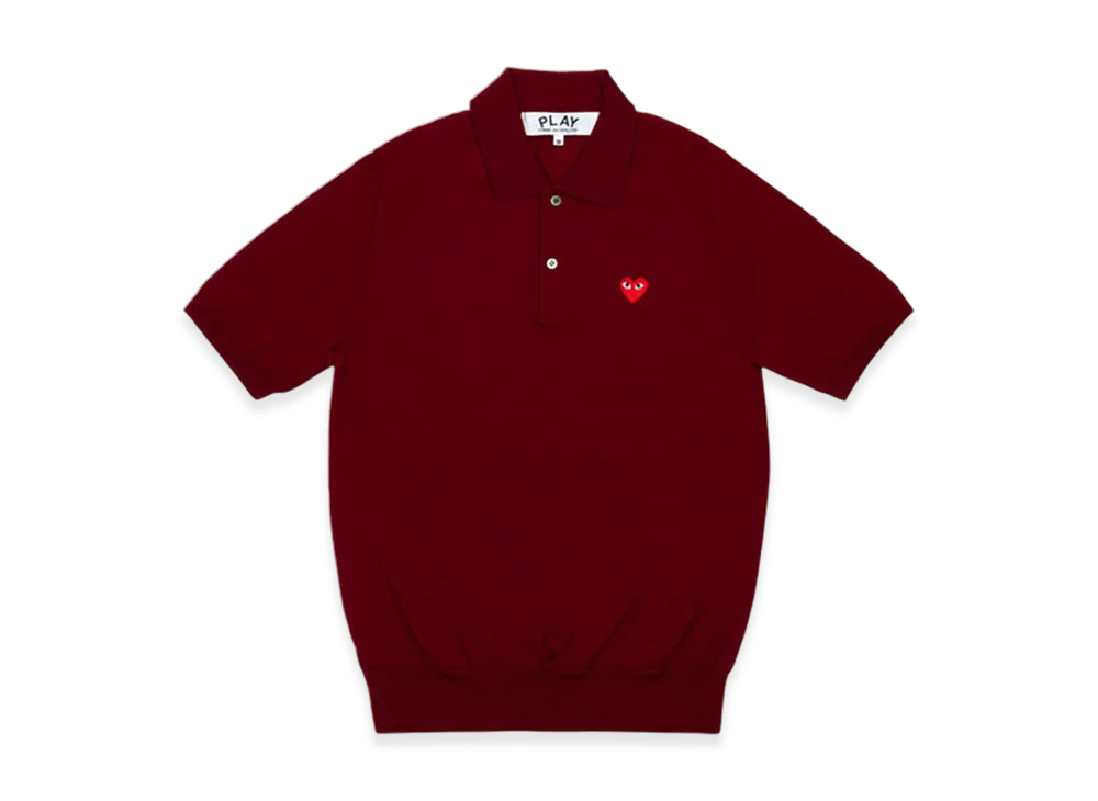 COMME des GARCONS PLAY Knitted Polo Shirt With Red Medium Emblem "Burgundy"