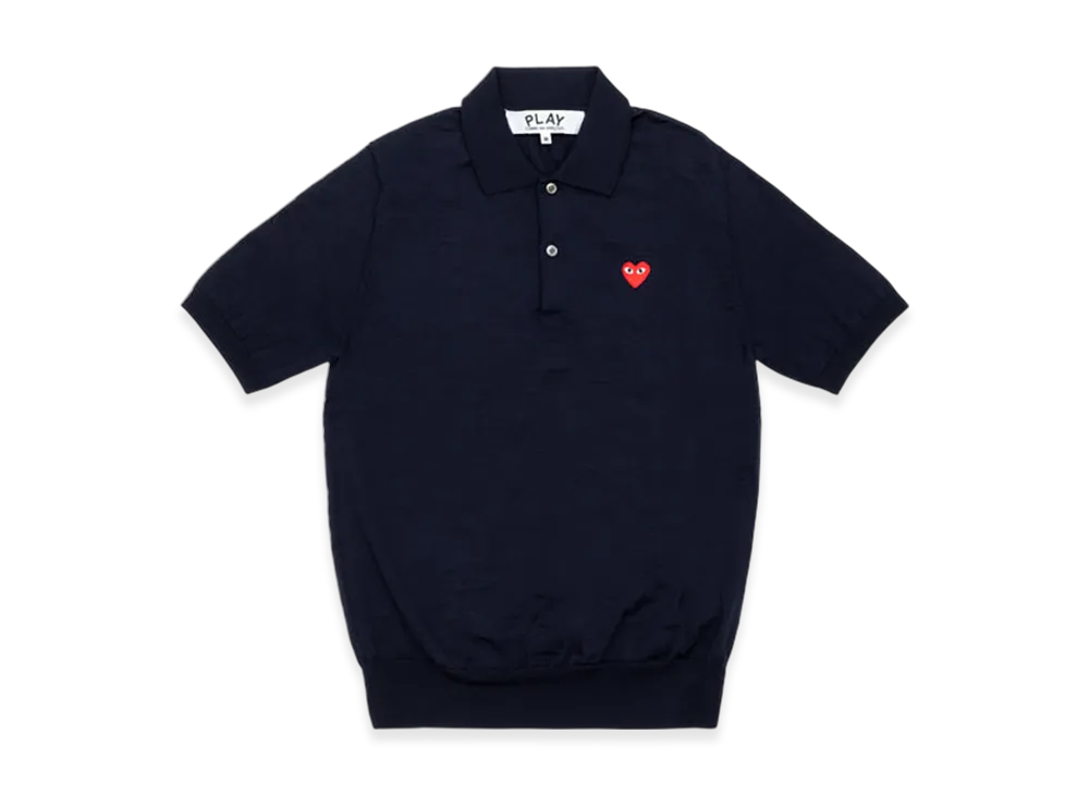 COMME des GARCONS PLAY Knitted Polo Shirt With Red Medium Emblem "Navy"
