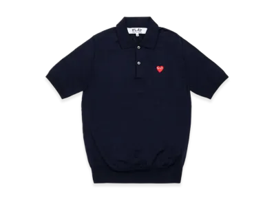 COMME des GARCONS PLAY Knitted Polo Shirt With Red Medium Emblem "Navy"