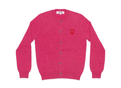 COMME des GARCONS PLAY CDG Women's Double Red Heart Crew Neck Cardigan "Pink"