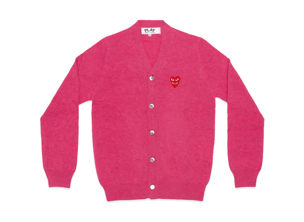 COMME des GARCONS PLAY CDG Double Red Heart Mens V Neck Cardigan "Pink"