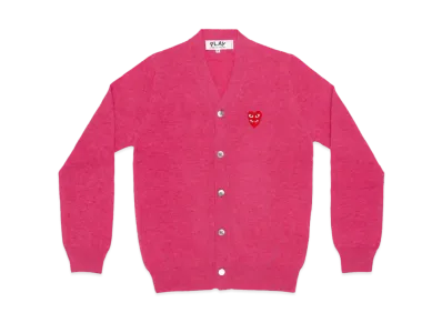 COMME des GARCONS PLAY CDG Double Red Heart Mens V Neck Cardigan "Pink"
