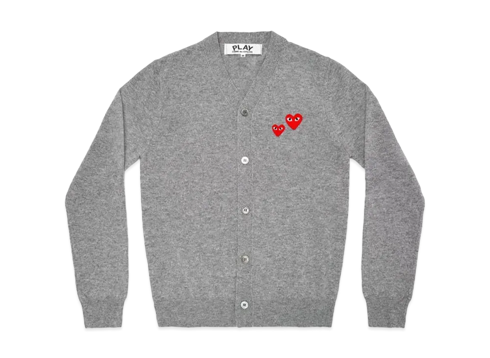 COMME des GARCONS PLAY CDG Men's Double Heart Cardigan "Light Grey"