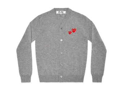 COMME des GARCONS PLAY CDG Men's Double Heart Cardigan "Light Grey"