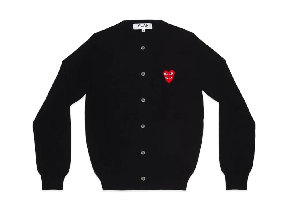 COMME des GARCONS PLAY CDG Double Red Heart Women's Crew Neck Cardigan "Black"