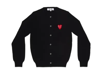 COMME des GARCONS PLAY CDG Double Red Heart Women's Crew Neck Cardigan "Black"