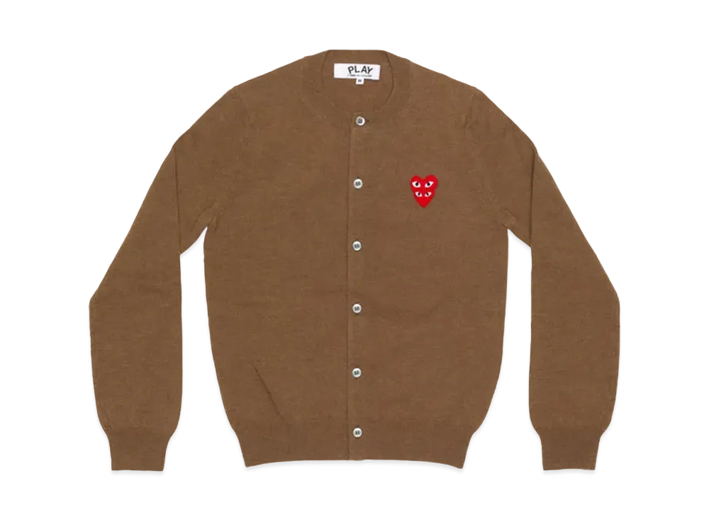 COMME des GARCONS PLAY CDG Double Red Heart Women's Crew Neck Cardigan "Brown"