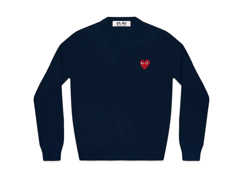 COMME des GARCONS PLAY CDG Red Heart V Neck Sweater "Navy"