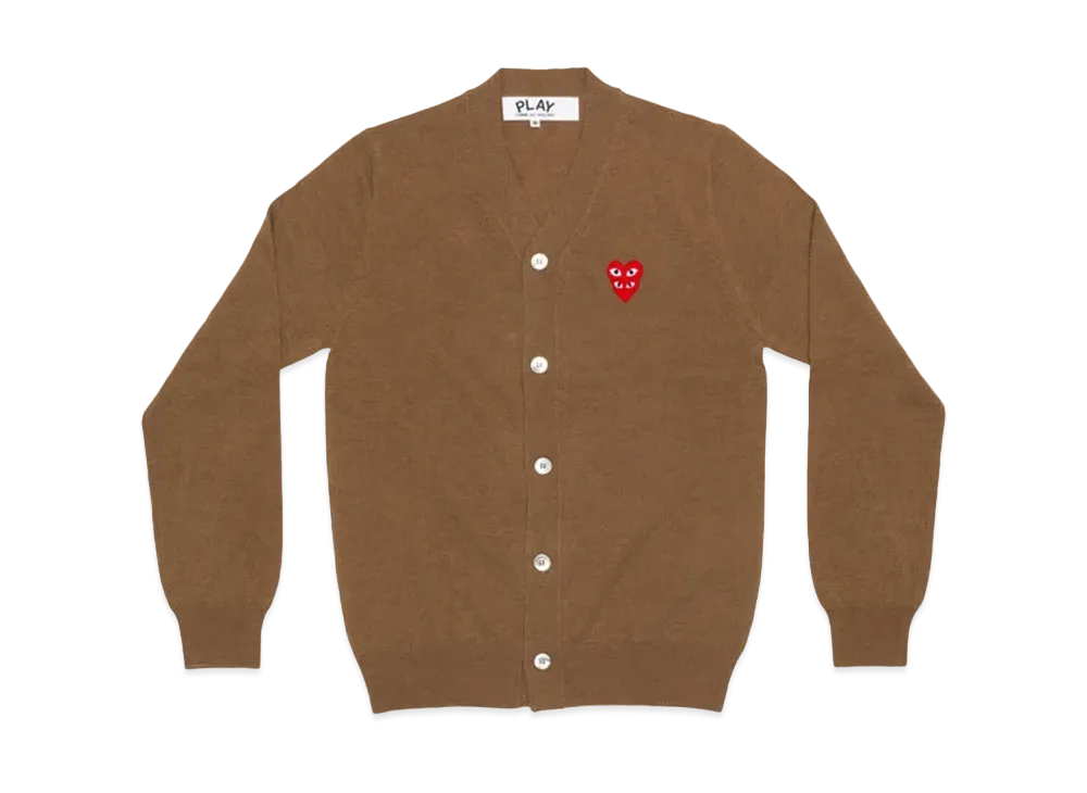 COMME des GARCONS PLAY CDG Double Red Heart Men's V Neck Cardigan "Brown"