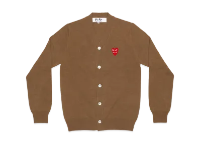 COMME des GARCONS PLAY CDG Double Red Heart Men's V Neck Cardigan "Brown"