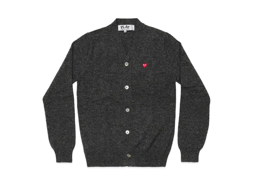 COMME des GARCONS PLAY CDG Men's Cardigan With Small Red Heart "Charcoal Grey"