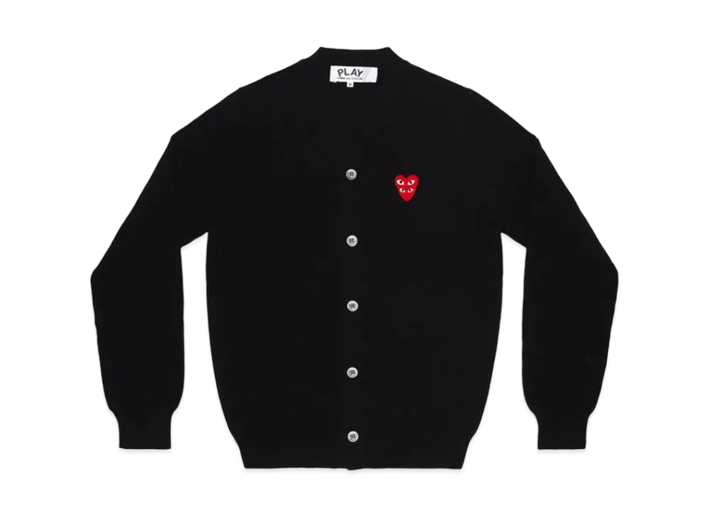 COMME des GARCONS PLAY CDG Double Red Heart Mens V Neck Cardigan "Black"