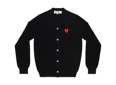 COMME des GARCONS PLAY CDG Double Red Heart Mens V Neck Cardigan "Black"
