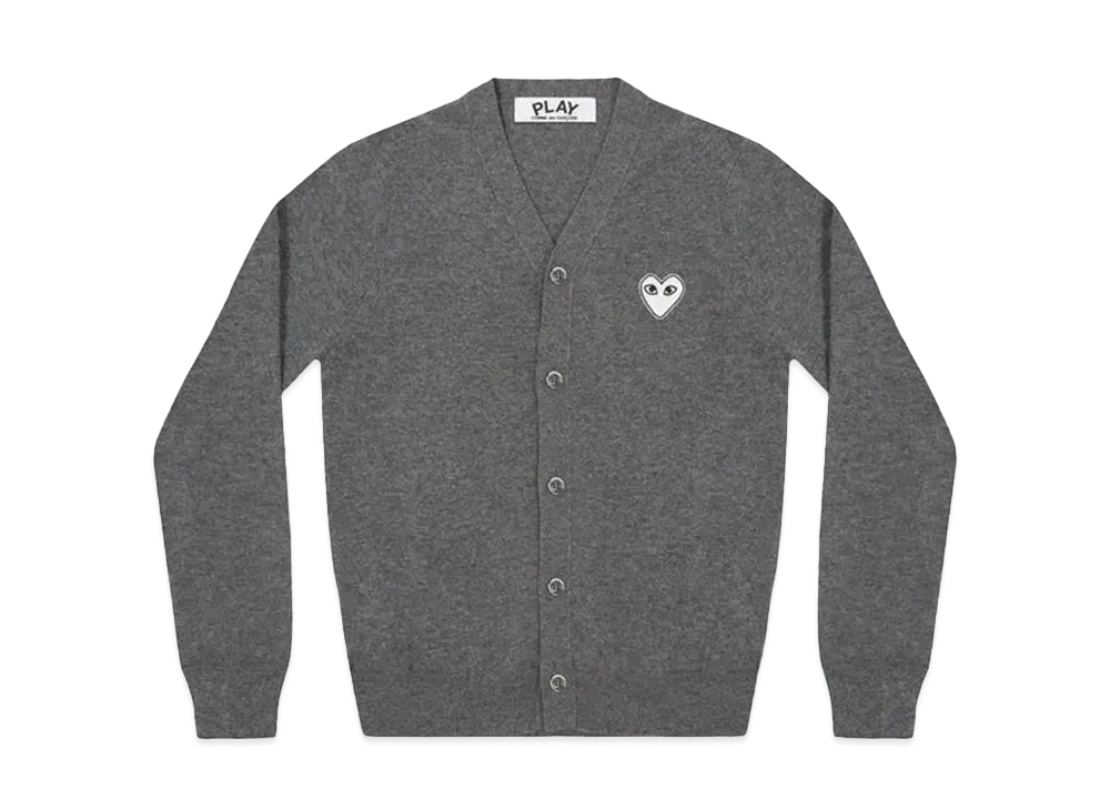 COMME des GARCONS PLAY CDG White Heart Men's Cardigan "Medium Grey"