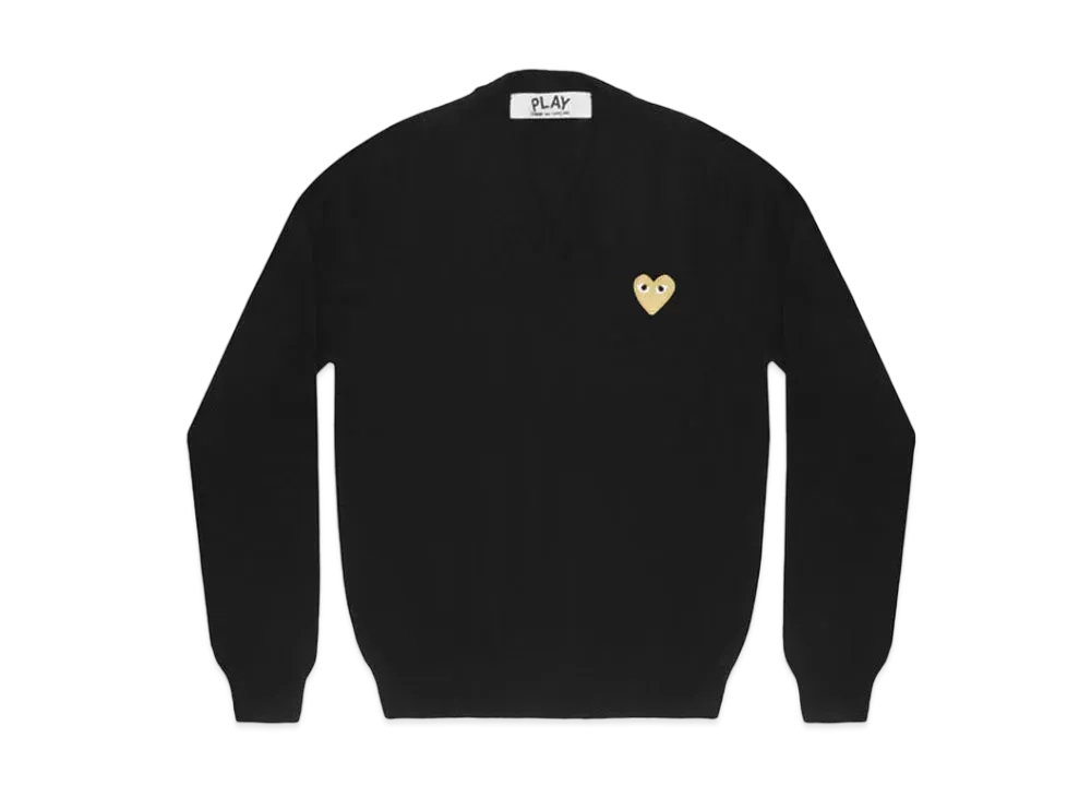 COMME des GARCONS PLAY CDG Gold Heart V Neck Sweater Mens "Black"
