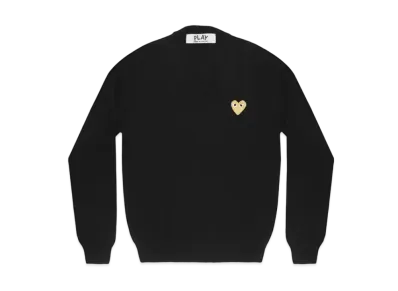 COMME des GARCONS PLAY CDG Gold Heart V Neck Sweater Mens "Black"