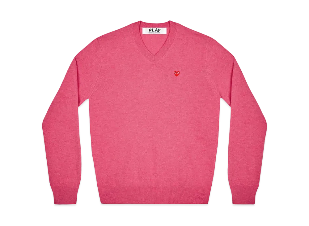 COMME des GARCONS PLAY CDG V Neck Sweater With Small Red Heart Mens "Pink"