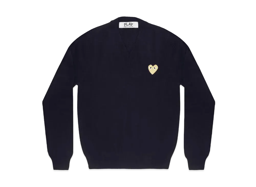 COMME des GARCONS PLAY CDG Gold Heart V Neck Sweater Mens "Navy"