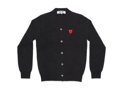 COMME des GARCONS PLAY CDG Double Red Heart Mens V Neck Cardigan "Chacoal Grey"