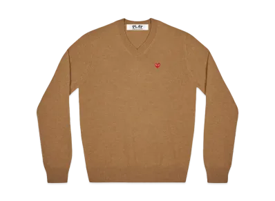 COMME des GARCONS PLAY CDG V Neck Sweater With Small Red Heart "Brown"