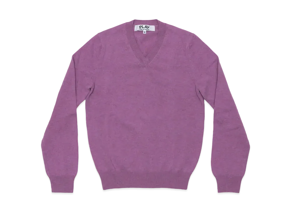 COMME des GARCONS PLAY CDG Top Dyed Carded Lambswool V Neck Sweater Mens "Purple"