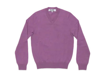 COMME des GARCONS PLAY CDG Top Dyed Carded Lambswool V Neck Sweater Mens "Purple"