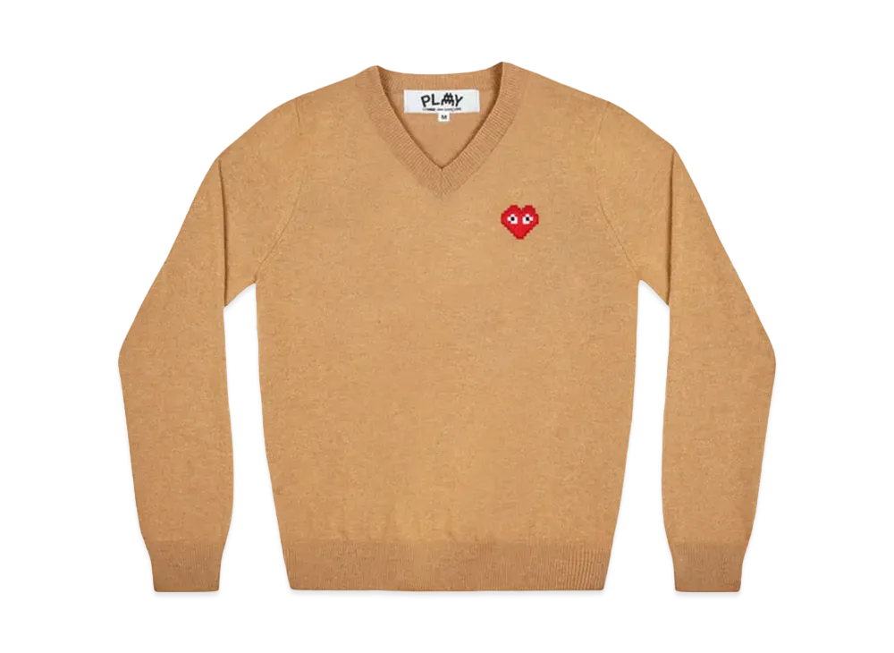 COMME des GARCONS PLAY CDG Invader V Neck Sweater "Camel"