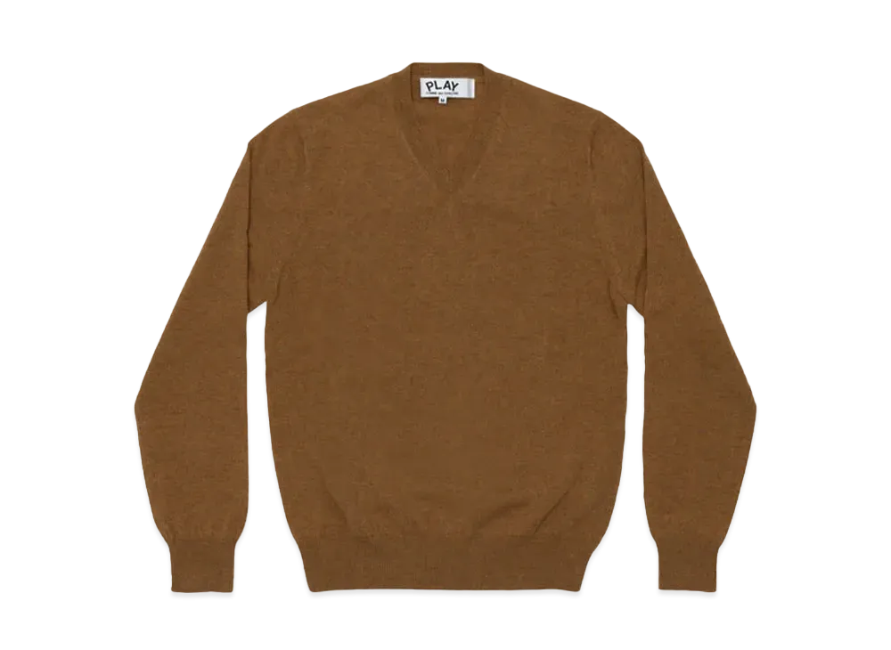 COMME des GARCONS PLAY CDG Top Dyed Carded Lambswool V Neck Sweater Mens "Brown"