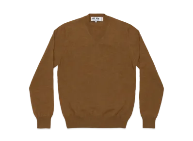 COMME des GARCONS PLAY CDG Top Dyed Carded Lambswool V Neck Sweater Mens "Brown"