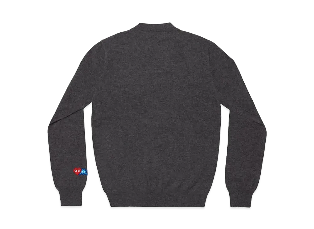 COMME des GARCONS PLAY CDG Invader Men's Lambswool Cardigan "Medium Grey"