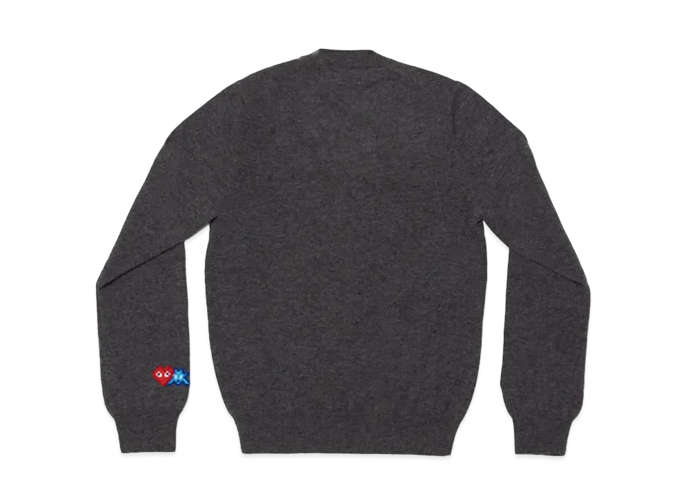 COMME des GARCONS PLAY CDG Invader Lambswool V Neck Sweater "Medium Grey"