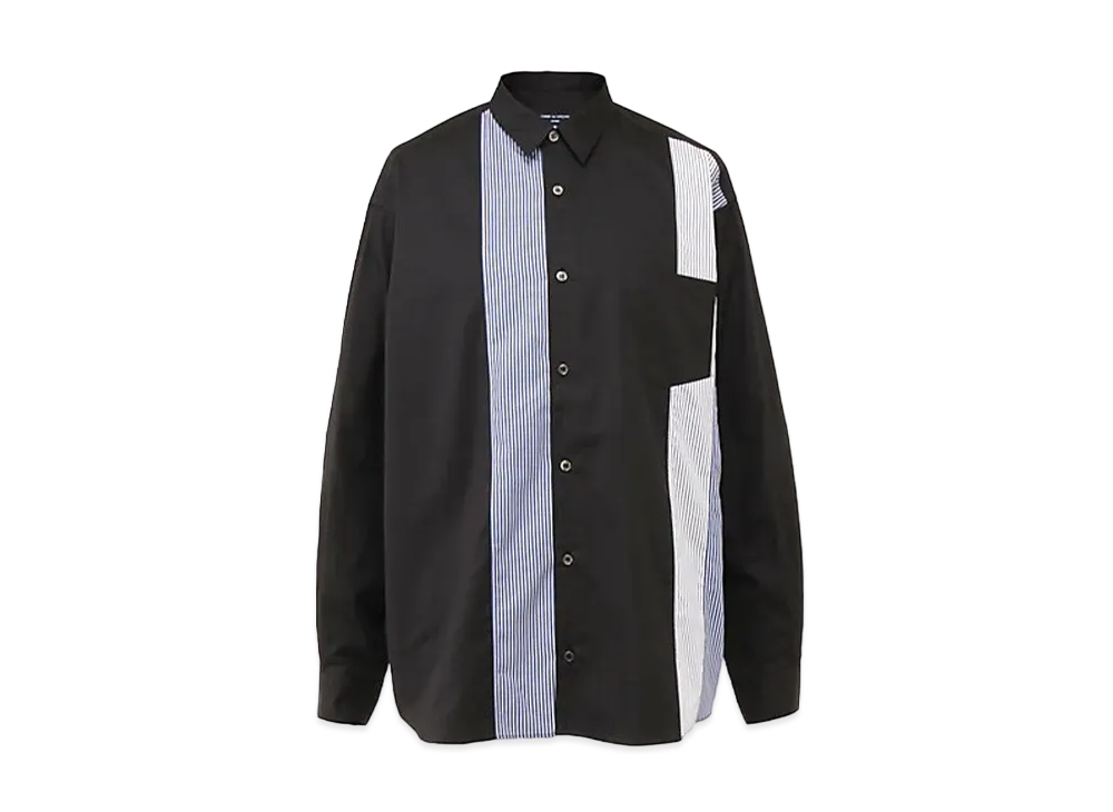 COMME des GARCONS HOMME Cotton Broadcloth x Cotton Stripe L/S Shirt "Black/Mix"