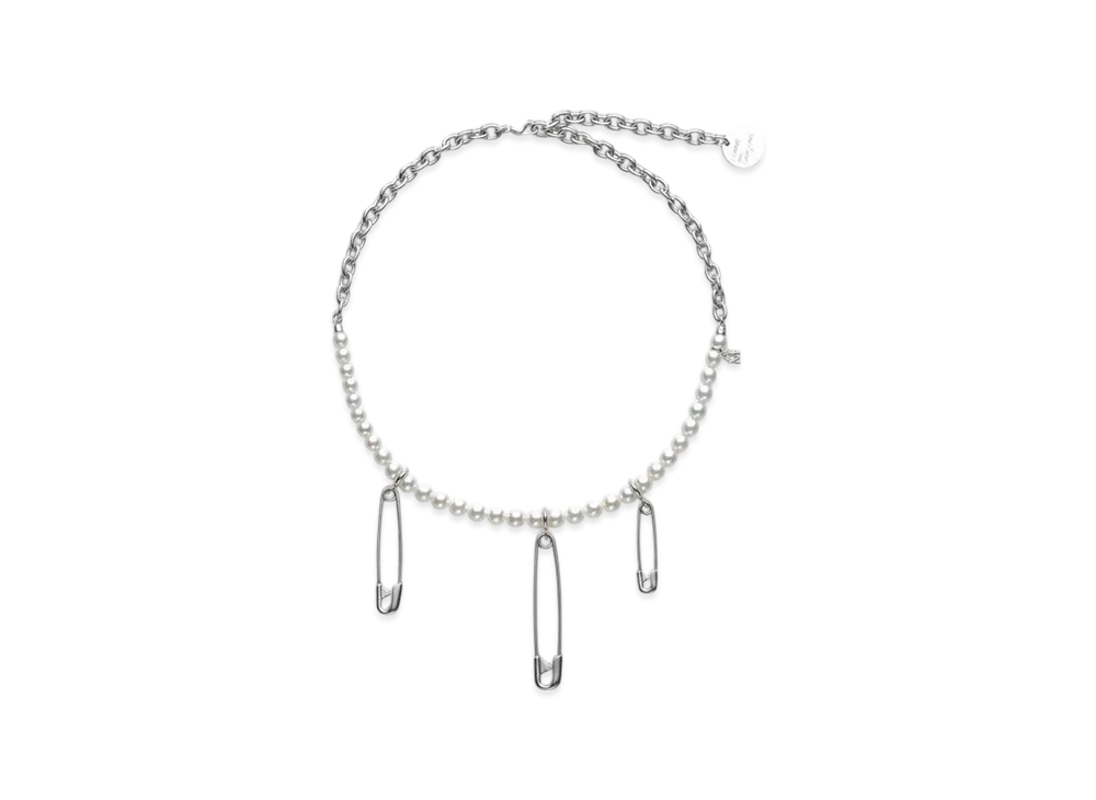 COMME des GARCONS x Mikimoto M CDG Pearl& Chain NecklaceSafety Pins "Silver"