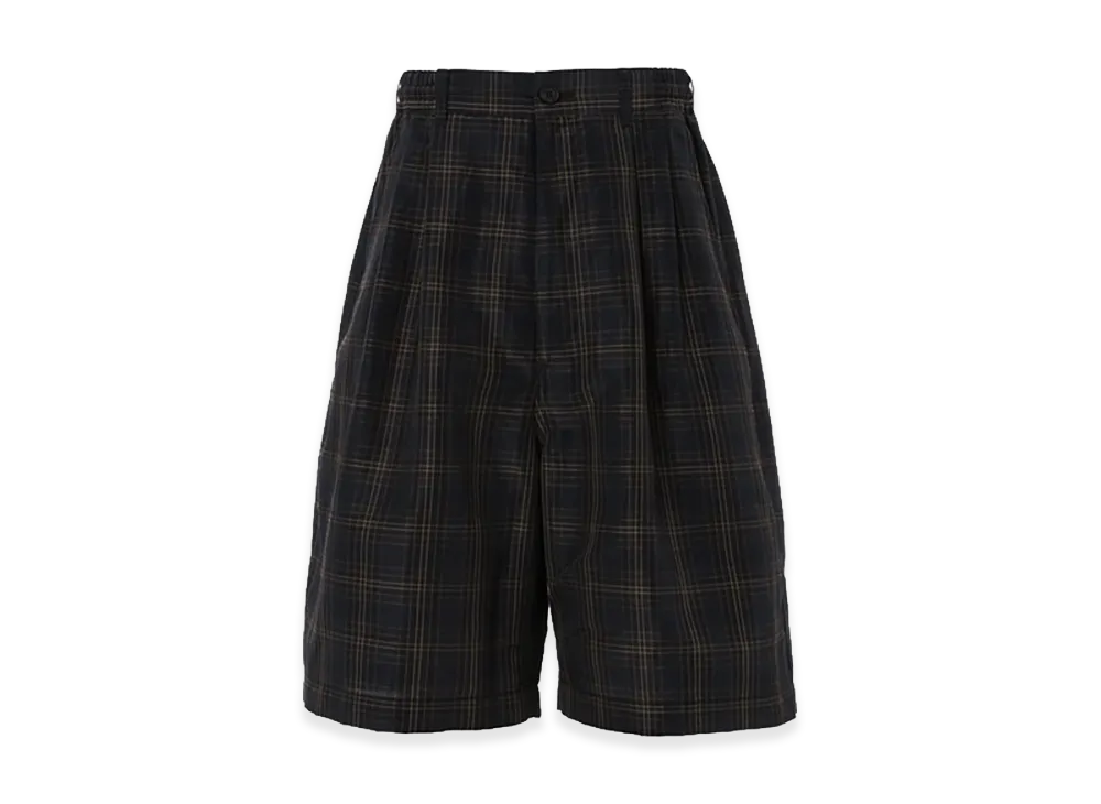 COMME des GARCONS HOOME Polyester Linen Weather Check Tucked Trousers "Navy"