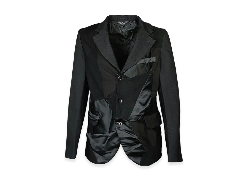 BLACK COMME des GARCONS Heavy Polyester Gabardine Patchwork Garment Treated Jacket "Black"