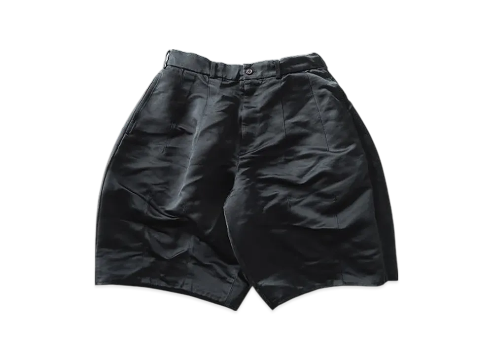 BLACK COMME des GARCONS Polyester Heavy Satin Shorts Garment Treated "Black"