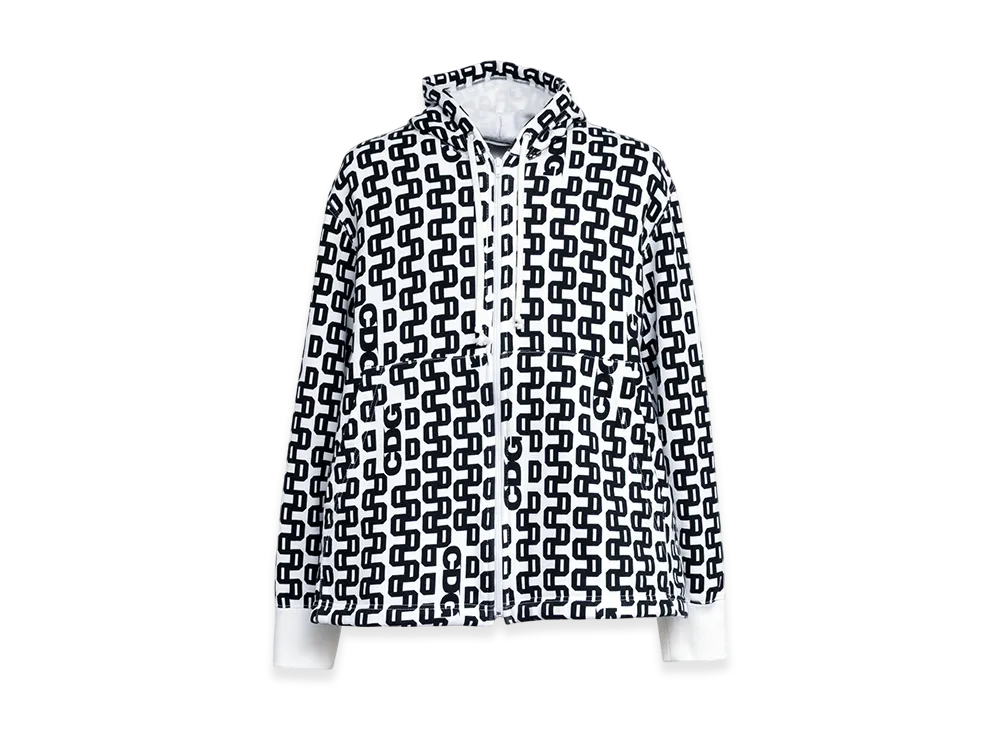 COMME des GARCONS CDG Allover Pattern Zip Hooded Sweatshirt "White/Black"