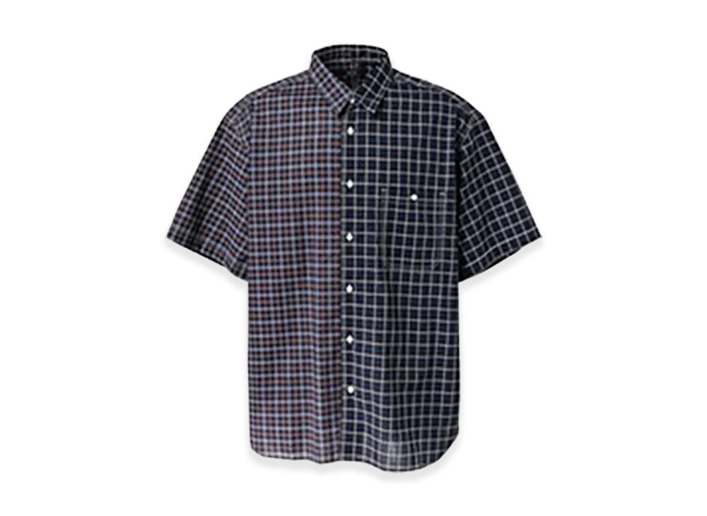 COMME des GARCONS HOMME Cotton Check Mix Half Sleeve Shirt "Navy"