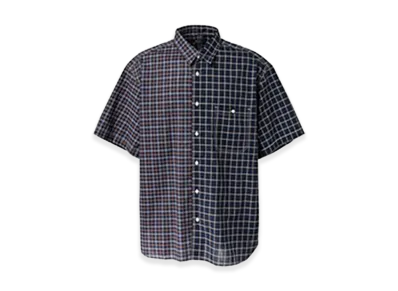 COMME des GARCONS HOMME Cotton Check Mix Half Sleeve Shirt "Navy"