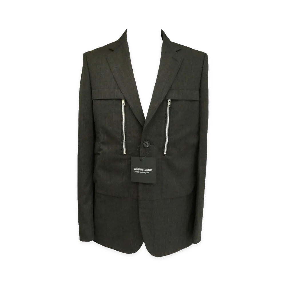 COMME des GARCONS HOMME Deux Wool Shadow Stripe Zip Jacket "Dark Brown"